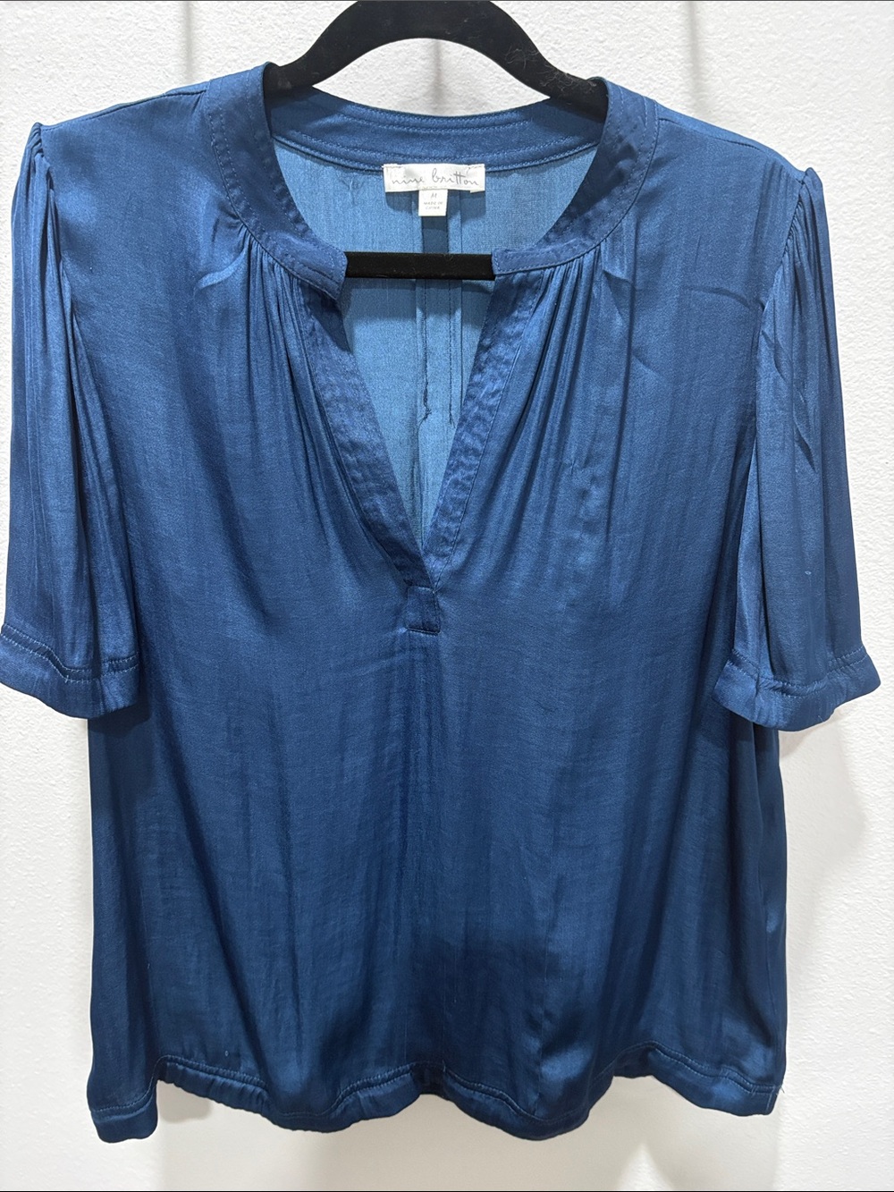 nine britton Blue V-Neck Short Sleeve Blouse